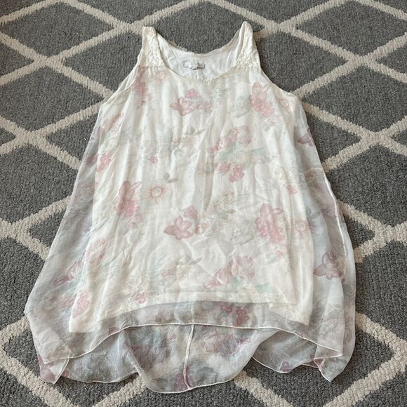 DOLCE RAGAZZA Silk Blouse Top High-Low Floral Tank, Made in Italy ,size L - Picture 1 of 10